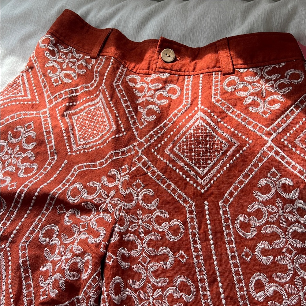Calypso St. Barth Terracotta Cropped Wide Leg Stitched Linen Pant M - Picture 3 of 12